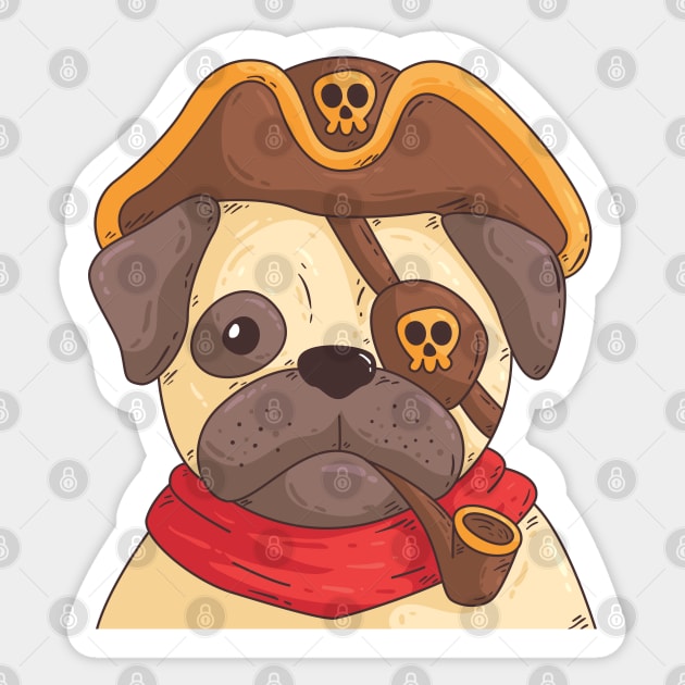 Pug Pirate Sticker by Mako Design 